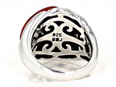 Red coral rhodium over sterling silver ring