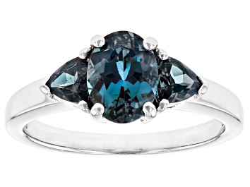 Picture of Blue Lab Created Alexandrite Rhodium Over Silver 3-Stone Ring 1.71ctw