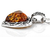 Orange amber rhodium over sterling silver enhancer with chain