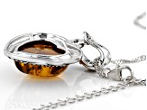 Orange amber rhodium over sterling silver enhancer with chain