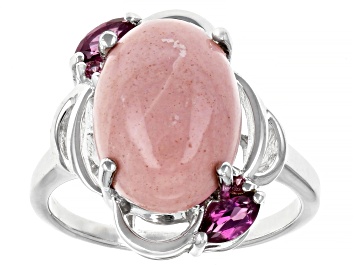 Picture of Pink Mookaite Rhodium Over Silver Ring .38ctw