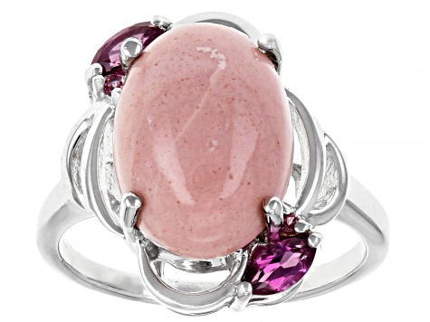 Pink Mookaite Rhodium Over Silver Ring .38ctw