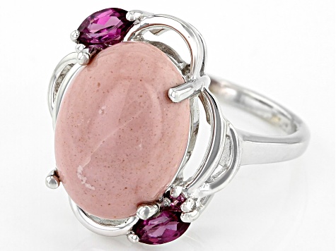 Pink Mookaite Rhodium Over Silver Ring .38ctw