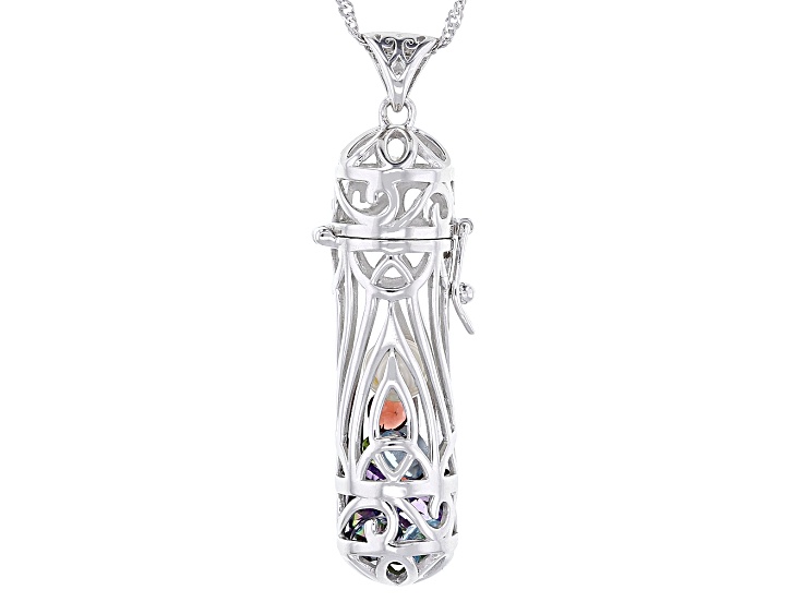 Multi-Color Multi Gemstones Rhodium Over Silver Prayer Box