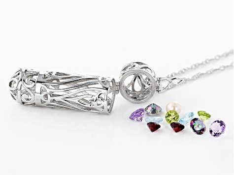 Multi-Color Multi Gemstones Rhodium Over Silver Prayer Box Pendant With Chain 3.99ctw