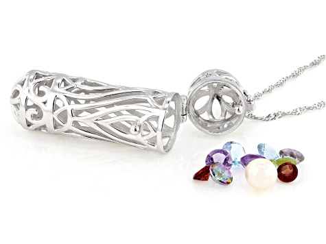 Multi-Color Multi Gemstones Rhodium Over Silver Prayer Box