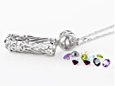 Multi-Color Multi Gemstones Rhodium Over Silver Prayer Box Pendant With Chain 3.99ctw