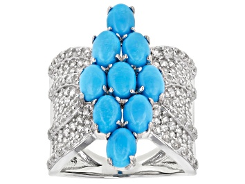 Picture of Blue Sleeping Beauty Turquoise Rhodium Over Sterling Silver Ring 2.05ctw