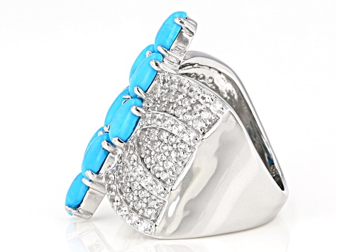Blue Sleeping Beauty Turquoise Rhodium Over Sterling Silver Ring 2.05ctw