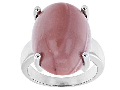 Pink Mookaite Rhodium Over Sterling Silver Solitaire Ring.