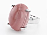 Pink Mookaite Rhodium Over Sterling Silver Solitaire Ring.
