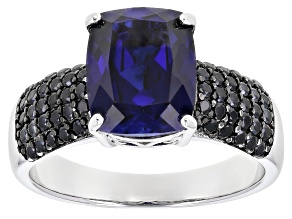 Blue Lab Created Sapphire Rhodium Over Sterling Silver Ring 4.54ctw
