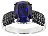 Blue Lab Created Sapphire Rhodium Over Sterling Silver Ring 4.54ctw