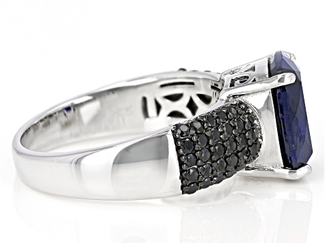 Blue Lab Created Sapphire Rhodium Over Sterling Silver Ring 4.54ctw