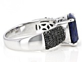 Blue Lab Created Sapphire Rhodium Over Sterling Silver Ring 4.54ctw