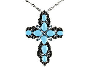 Blue Sleeping Beauty Turquoise Rhodium Over Sterling Silver Pendant With Chain 1.17ctw
