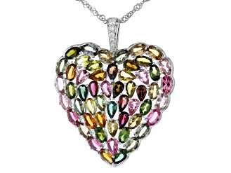 Multi-Tourmaline Rhodium Over Silver Pendant With Chain 10.18ctw