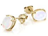 Multi-Color Ethiopian Opal 18k Yellow Gold Over Sterling Silver Stud Earrings.