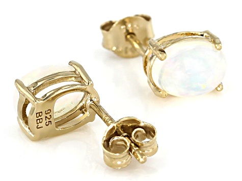 Multi-Color Ethiopian Opal 18k Yellow Gold Over Sterling Silver Stud Earrings.