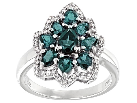 Blue Lab Created Alexandrite Rhodium Over Silver Ring 1.92ctw