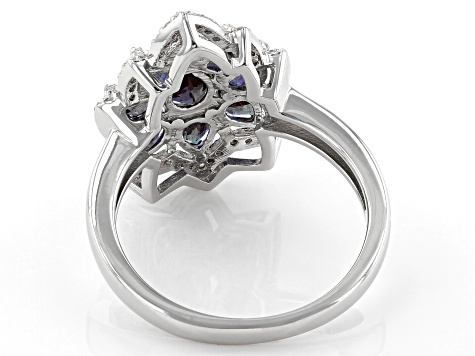 Blue Lab Created Alexandrite Rhodium Over Silver Ring 1.92ctw