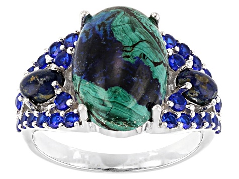 Blue Azurmalachite Rhodium Over Silver Ring .72ctw