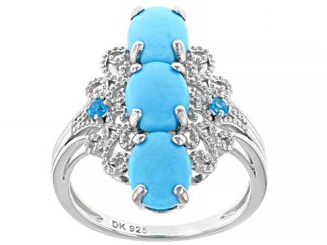 Blue Sleeping Beauty Turquoise Rhodium Over Silver Ring .07ctw - MQH283 ...