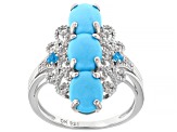 Blue Sleeping Beauty Turquoise Rhodium Over Silver Ring .07ctw