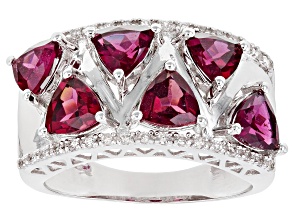 Magenta Color Rhodolite Rhodium Over Silver Ring 2.79ctw