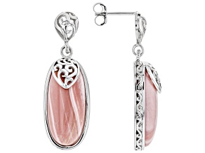 Pink Mookaite Rhodium Over Silver Dangle Earrings