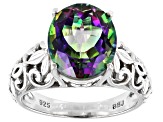 Mystic Fire(R) Green Topaz Rhodium Over Silver Ring 4.96ct