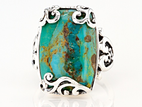 Blue Turquoise Rhodium Over Sterling Silver Ring