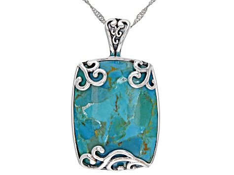 Blue Composite Turquoise Rhodium Over Sterling Silver Enhancer with Chain