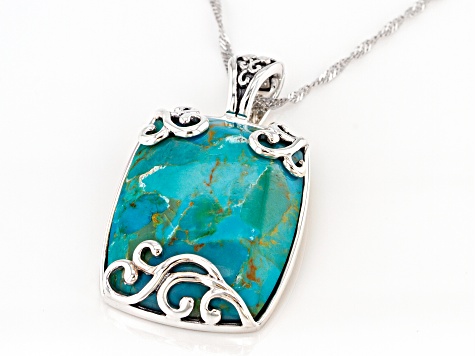 Blue Composite Turquoise Rhodium Over Sterling Silver Enhancer with Chain