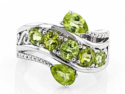 Green Peridot Rhodium Over Silver Bypass Ring 1.74ctw