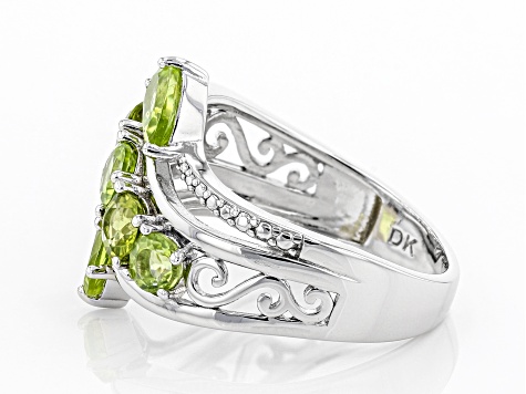 Green Peridot Rhodium Over Silver Bypass Ring 1.74ctw