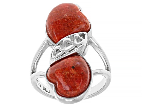 Red coral rhodium over sterling silver ring - MQH415 | JTV.com
