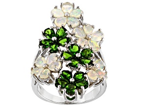 Multi-color  Ethiopian opal rhodium over sterling silver floral ring 3.42ctw