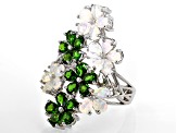 Multi-color  Ethiopian opal rhodium over sterling silver floral ring 3.42ctw