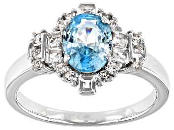 Picture of Blue zircon rhodium over sterling silver ring 2.22ctw