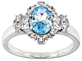 Blue zircon rhodium over sterling silver ring 2.22ctw