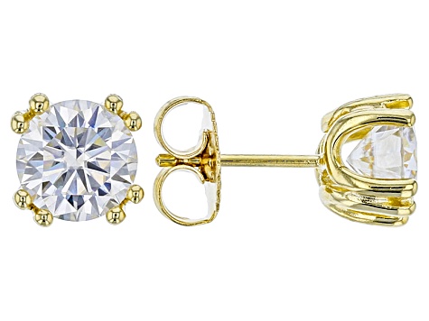 Moissanite Fire® 2.00ctw DEW Round 14k Yellow Gold Over Sterling Silver Earrings