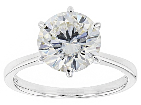 Moissanite Platineve Solitaire Ring 3.10ct DEW