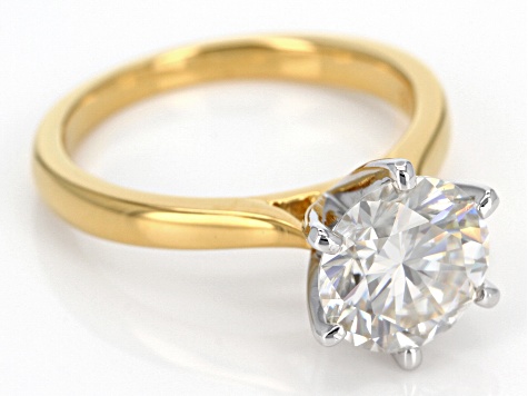 Moissanite Fire® 2.70ct Diamond Equivalent Weight Round 14k Yellow Gold Over Sterling Silver Ring