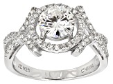 Womens Crossover Design Solitaire Ring White Moissanite 2.50ctw Platineve
