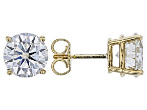 Moissanite Fire™ 3.80ctw Diamond Equivalent Weight Round, 14k Yellow Gold Stud Earrings.