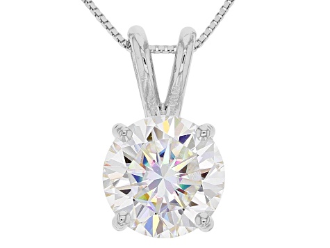 Moissanite Fire® 2.20ct DEW Round 14k White Gold Pendant With 18 inch Baby Box Chain
