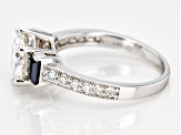 Moissanite And Blue Sapphire 14k White Gold Ring   2.18ctw DEW.