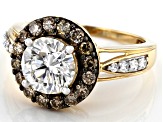 Moissanite and champagne diamond 14k yellow gold ring 2.60ctw DEW.