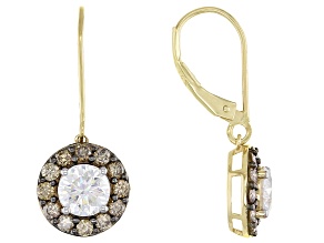 Moissanite and champagne diamond 14k yellow gold earrings 2.43ctw DEW.